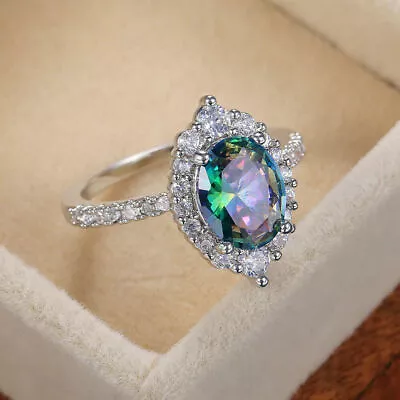 925 Sterling Silver Rainbow Mystical Fire Topaz Wedding Engagement Ring Size 8 • $15.74