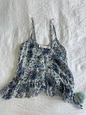 Alice McCall - Silk Blue Floral Singlet Top - Size 6 - Preowned • $50