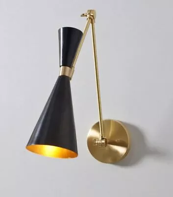 Mid Century Wall Sconce Wall Light Lamp Black LELO 3 Handmade Brass Stilnovo • $107.73