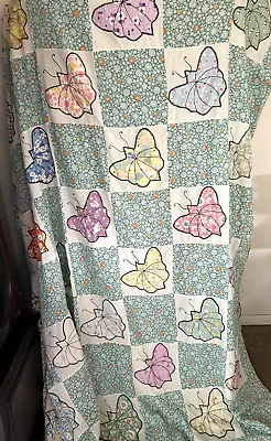 Vintage Quilt Top Applique Butterflies Feed Sack Incomplete Needs Repair 67 X 76 • $69.99