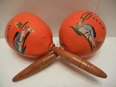 Vintage Maracas Hand Painted Made In Mexico 2 Orange • $23