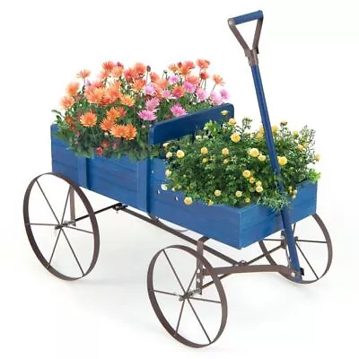 Wood Wagon Itzcominghome Flower Planter Wheels 2 Planting Sections Garden Decor • £38.94