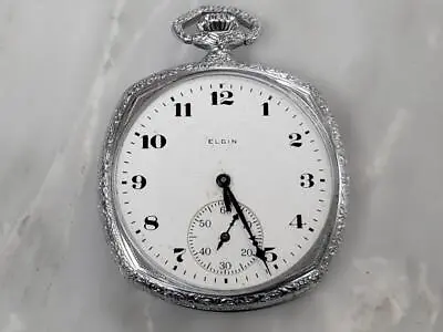 Vintage 1923 Elgin Pocket Watch NO CRYSTAL Size 12s ~ 15-Jewels ~ 8-I842 • $69.99