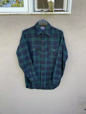 Vintage Pendleton 100% Wool Flannel Mens Sz L Large 15 1/2 Shirt Plaid Green • $29.99