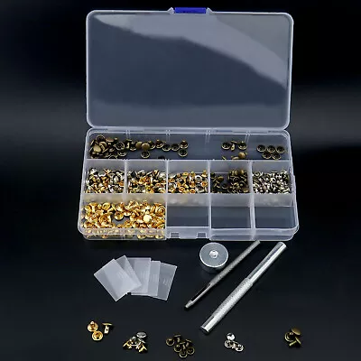 180 Set 2 Size Copper Double Cap Rivet Tubular Metal Studs DIY Fixing Tool Kit • £6.85