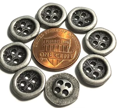 8 Small Antique Silver Tone Metal 4-Hole Sew-through Buttons 12.5mm 1/2  12295 • $5.79