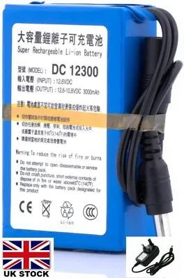 12V Portable 3000mAh Li-ion Rechargeable Battery Pack CCTV LED Strip+ Charger UK • £28.49