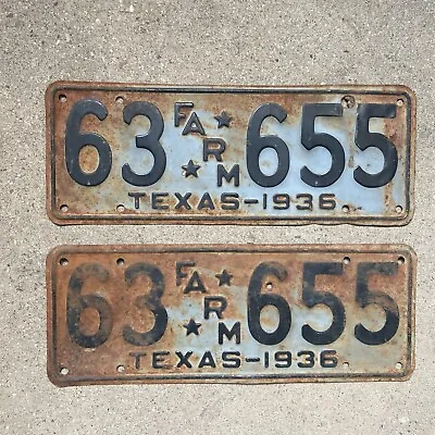 1936 Texas Farm Truck License Plate Pair 63655 Ford Chevy Dodge Classic Pickup • $1141.05