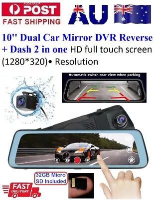 Dash Camera+Reverse Park 10” Mirror Display DVR 1080p 12~24 Volt Include 32GB SD • $78.80