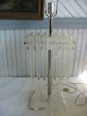 Vintage Mid Century Hollywood Glam Lucite Table Lamp Horizontal Staggered Bars  • $127.71