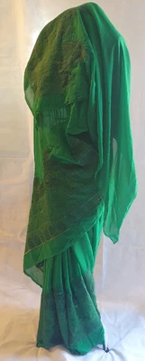 £15.99 • Buy Indian Saree Party Wear Chiffon Embroidered Green Colour(No Blouse)