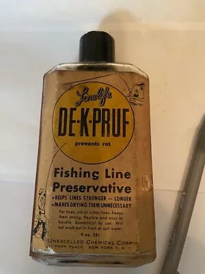 Vintage Glass Bottle Of Linelife De-K-Pruf Fishing Line Preservative • $12.50