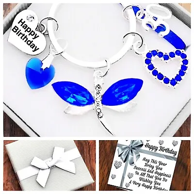 £4.75 • Buy 16th, 30th, 60th Birthday Gift, Blue Dragonfly, Keyring, Gift Box & Gift Card