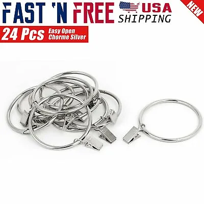 24 Pcs 1.5  Inch Openable Metal Curtain Rings With Strong Clips Chrome Silver • $5.99