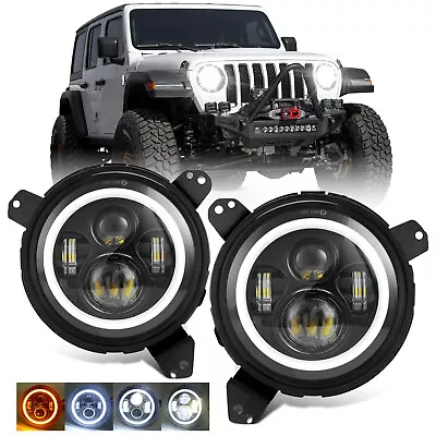 $99.99 • Buy For Jeep Wrangler JL Gladiator JT 2018-2022 Combo Black LED Halo Headlights Kits