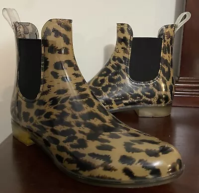 J Crew Chelsea Leopard  Ankle Rubber Rain Boots. Sz 8. • $3.99