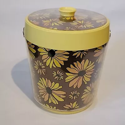 Vintage West Bend Thermo-Serv Daisy Ice Bucket Brown Yellow Flowers Retro Groovy • $17.99