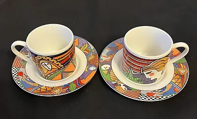 Vitromaster Metropolitan Demitasse Tea Coffee Cups Saucer 1991 Art Deco Set Of 2 • $12
