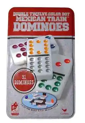 SEALED Cardinal Classic Games Double Twelve Color Dot Mexican Train Dominoes Tin • $25.45