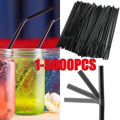 1-5000X Plastic Flexible Straws Bendy Black Recyclable Drinking Cocktail Straws • £6.05