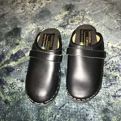 Size 29/11.5 Moheda Toffeln Girls Swedish Leather Wood Clogs Kids Black 21-1551 • $27.99