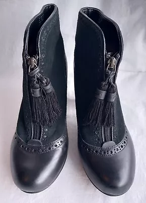 New Hush Puppies Black With Tassels  6  39  Wide Victorian Steampunk Ankle Boots • £29.99