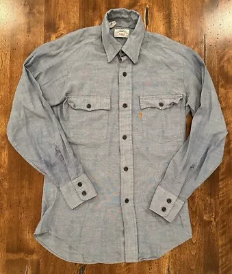 Vintage Levi’s Orange Tab Chambray Button Up Western Work Shirt Size Small 70s • $40