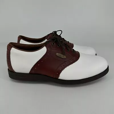 FootJoy Golf Shoes Men 9 White Brown Leather Soft Joys Sierra Lace Up Lite Spike • $39.95