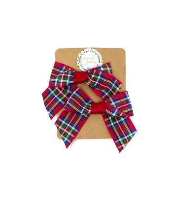 Tartan Bow Hair Clips Red Check Tartan Bow Hair Accessories Set Of 2 • £6.99