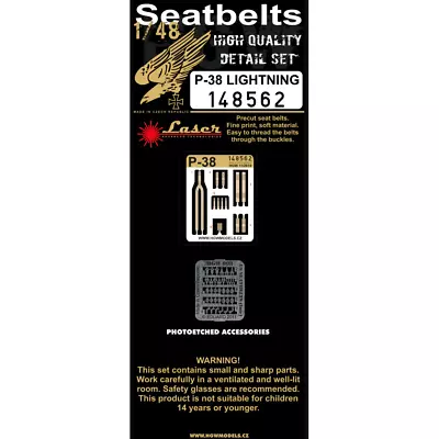 HGW 1/48 US P-38 Lightning Microcloth/Photoetch Seatbelts 148562 • $10.99