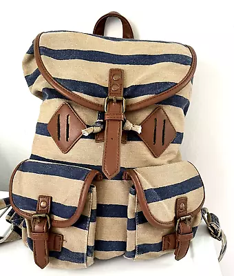 Mossimo Supply Co Navy And Brown Striped Backpack Bag Cargo Pockets Drawstring • $9.99