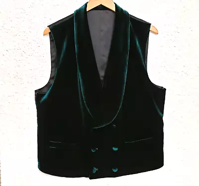 Vintage Cigar Couture Velvet Tuxedo Vest Men Size L Double Breast Deep Green *M7 • $49.95