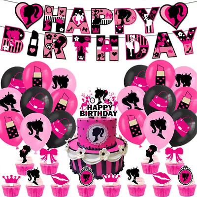 Barbie Theme Birthday Decoration Supplies Flag Banner Balloons Cake Topper Kits • $17.19