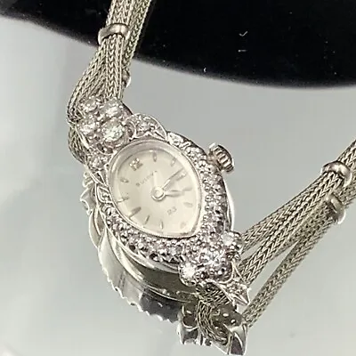 $949 • Buy Vintage Ladies Bulova 14K White Gold Watch With Diamonds WORKS