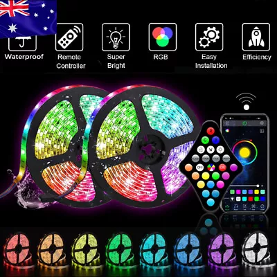 AU USB 5V RGB LED Strip Lights 5M Waterproof Bluetooth APP 5050 TV Room Lights • $13.59