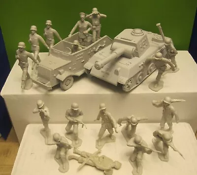 Marx Battleground Desert Fox Playset German Tank Truck Gray Plastic Toy Soldiers • $53.79