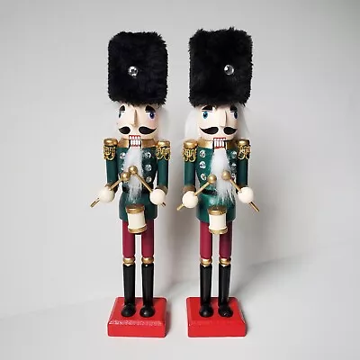 Lot 2 Nutcracker Soldier Playing Drums Guard Wood Decor Approx 10  Doll Figure • $19.95