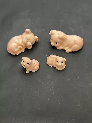 Vintage Pig Miniature Figurines Set Of 4 Mini Pink Pig Family • $10