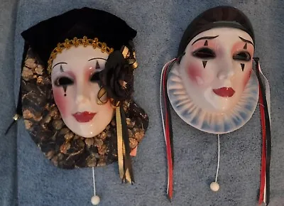Unique Pair Ceramic Wall Masks Pierrot Musicals 1990/92 Both Work • $95