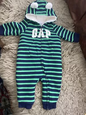 Baby Gap Warm Fleece Lined Overall Bodysuit / Pram Suit With Bear Hood 3-6 Month • £7.99