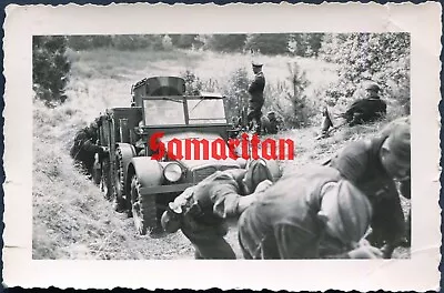 I9/39 Ww2 Original Photo Of German Wehrmacht Soldiers Pulling Krupp Protze Truck • $9.94