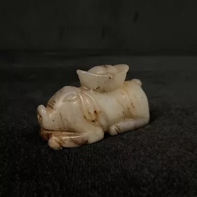Antique 14th C. Chinese Greenish Yellow & Russet Jade Figure Of A Recumbent Pig • $2300