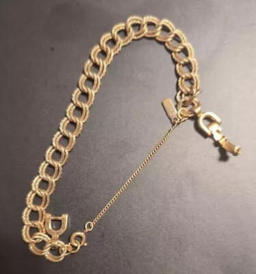 Vintage 1960s Monet Gold Tone Double Curb Chain Charm Bracelet • $10