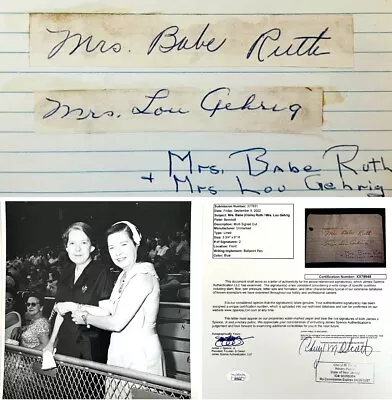 Babe Ruth Lou Gehrig Wives Signed Cuts - Before Psa & Jsa  Passed For Husbands • $1200