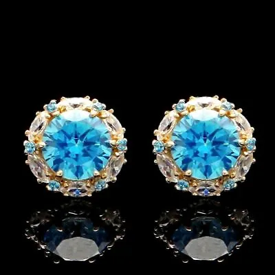 2CT Blue Topaz Halo Marquise Simulated Diamond Earrings 14k Solid Yellow Gold • $152.99