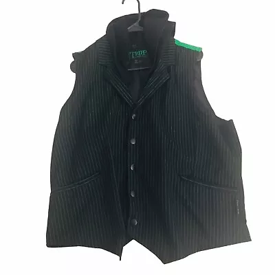 VTG Tripp NYC Hooded Pinstripe Punk Goth Joker Vest Black/Green Men Size XL • $89.99