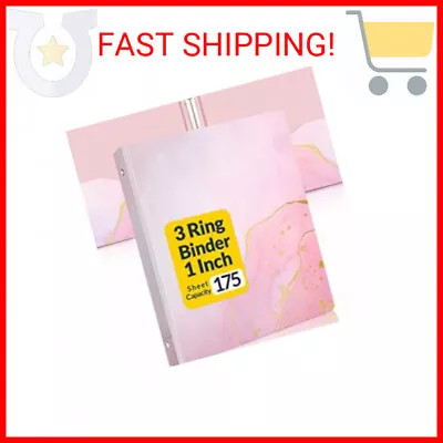 3 Ring Binder 1 Inch SUNEE Cute Binder With 2 Pockets Decorative Pink Marble T • $16.72