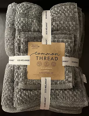 Common Thread Eco Melange Gray Bath Towel Set 6 Pc Waffle Weave • $56.95