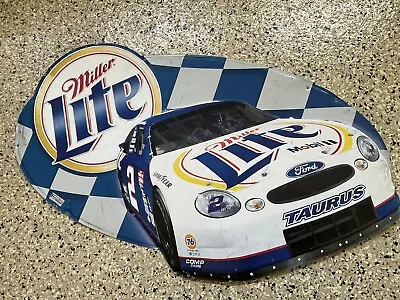 Vintage 90s MILLER LITE NASCAR Metal TACKER SIGN RUSTY WALLACE Beer Display • $39.99