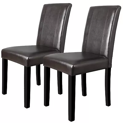 Dining Side Chairs Set Of 2 High Brown PU Leather Elegant Design Home Kitchen • $73.58